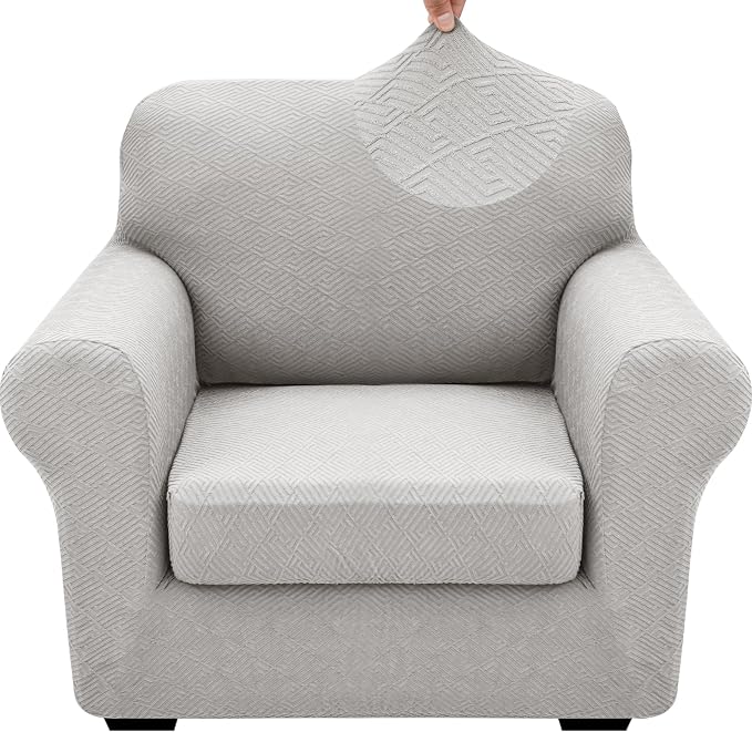 XINEAGE 2026 New 2 Pieces Chair Covers with Arms Super Stretch Chair Slipcover for Living Room Pet Dog Universal Slip Cover Anti Slip Armchair Furniture Protector (Silver Grey), 31"-46"(1 Cushion) by XINEAGE