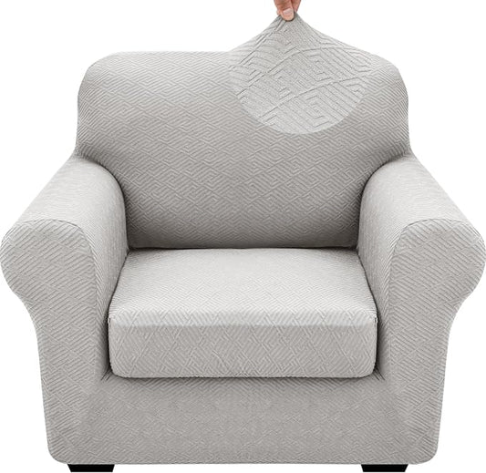 XINEAGE 2026 New 2 Pieces Chair Covers with Arms Super Stretch Chair Slipcover for Living Room Pet Dog Universal Slip Cover Anti Slip Armchair Furniture Protector (Silver Grey), 31"-46"(1 Cushion) by XINEAGE