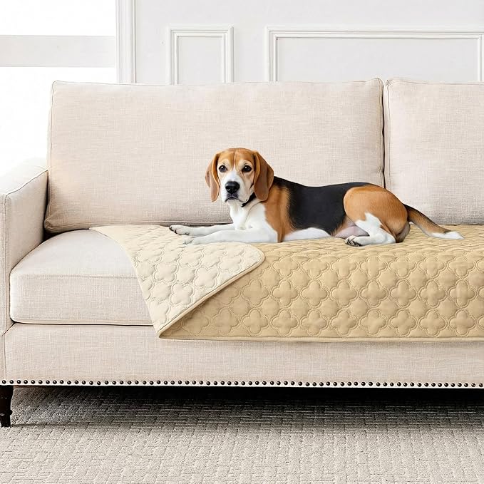 FunFurry Waterproof Dog Blanket, Couch Cover for Dogs Washable, Reversible Dog Bed Cover, Couch Furniture Protector. (Dark＆Light Beige, 30 X 53 Inch - 1 Pack) by FUNUPFURRYLIFE