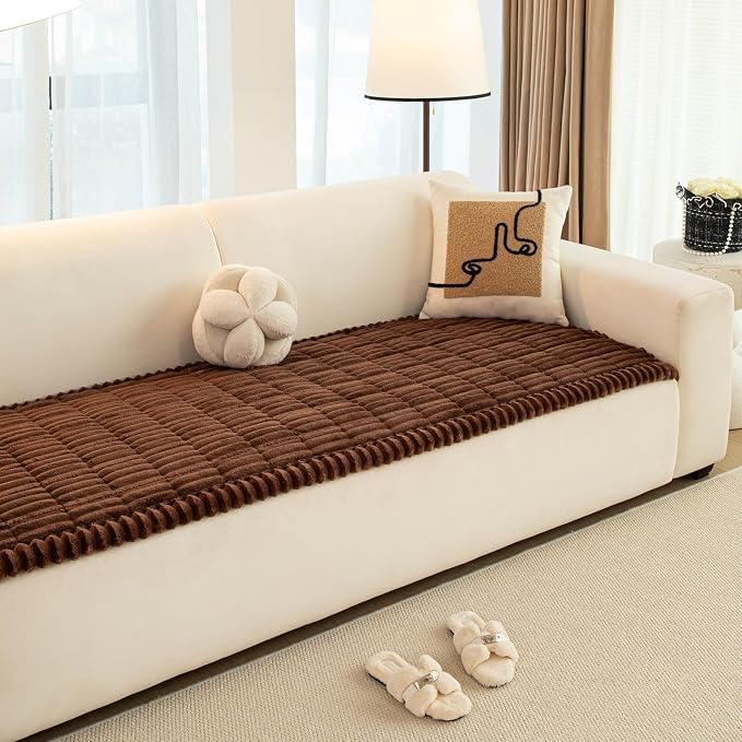 vctops Striped Couch Cover Super Soft Corduroy Sectional Sofa Cover Washable Non Slip Sofa Slipcover Furniture Protector for Kid Dog Pet,1 Piece (Brown,27"x82") - Image 5