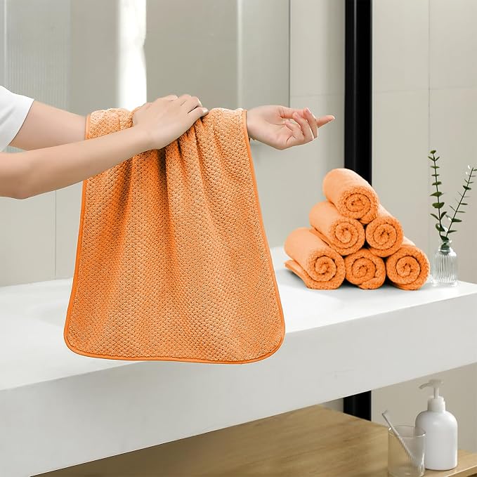 18 Piece Microfiber Bath Towels Set - 6 Bath Sheets,6 Hand Towels And 6 Washcloths,Soft Family Towels,Highly Absorbent Bathroom Towel,Quick Dry Shower Towel Luxury Towels For Hotel Spa Dorm-Tangerine - Image 3