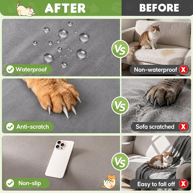 Loiion Cat Scratch Couch Cover Waterproof Sofa Cover 150"x71" | Pet-Friendly Couch Protector, Anti-Scratch & Non Slip Sofa Cover For Cats Dogs Kids, Machine Washable - Image 7