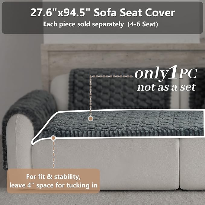 Upgraded Washable Non Slip Dog Couch Cover, Soft Thick Fuzzy Sofa Slipcover, Pet Friendly Furniture Protector for Sofa Couch(Dark Grey,28"x94") - Image 2
