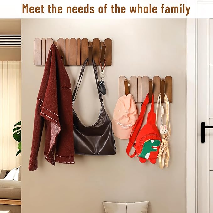Wall Coat Rack for Entryway: Wooden Modern Heavy Duty 6 Hooks | Foldable Wall Mounted for Small Spaces Entryway Bathroom for Hanging Jacket Towel Backpack - Space Saving Home Decor - Image 5
