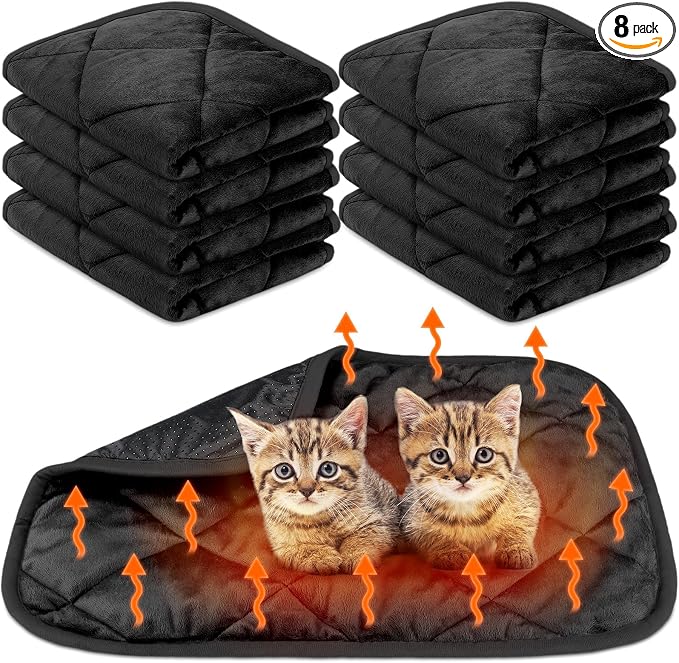 8 Pack Self Heating Cat Mat Self Warming Cat Bed Extra Warm Thermal Pet Bed Mat Reflects Body Heat Washable Dog Crate Pad for Indoor Outdoor Pets(Black,16 x 20 Inch) by Clysee
