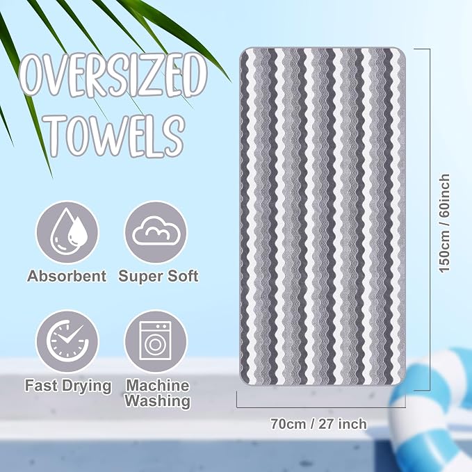 SmoothNovelty 8 Pack Microfiber Bath Towels Bulk 27'' x 60'' Oversized Bath Towel Highly Absorbent Extra Large Shower Sheets Soft Drying for Beach Pool Bathroom Salon Party(Grey) - Image 2