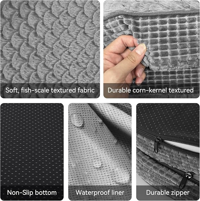 JOEJOY Orthopedic Dog Bed for Medium Dogs, Egg-Crate Memory Foam Pet Bed with Bolster Sides, Waterproof Lining, Removable Washable Cover & Non-Slip Bottom, Grey - Image 5