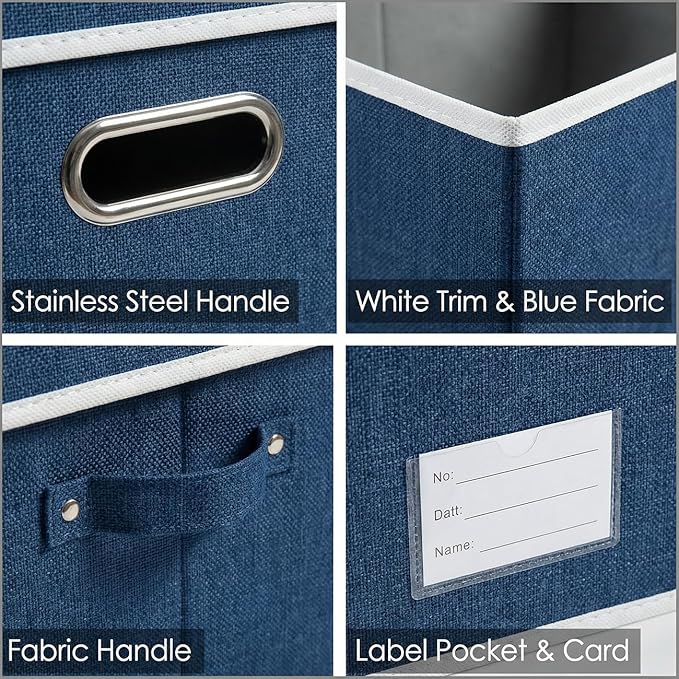 PRANDOM Storage Bins with Lids [3-Pack] Linen Fabric Foldable Storage Boxes Organizer Containers Baskets Cube with Cover for Bedroom Closet Office Royal Blue(23.4X15.9X11.4) - Image 6