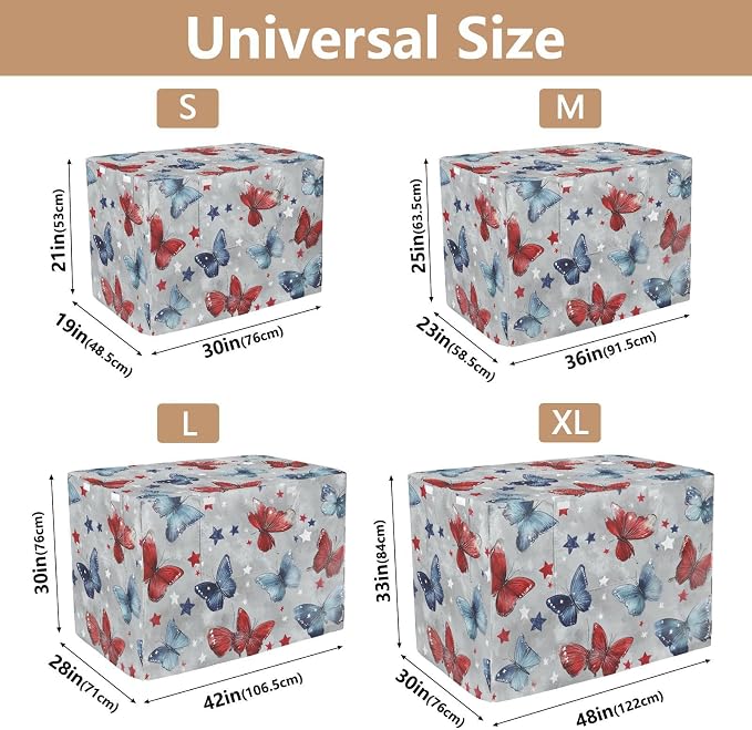 Dog Crate Cover Kennel Cover for Dog Cages Breathable for Wire Cage Indoor Outdoor Grey Patriotic Butterflies Stars - Image 3