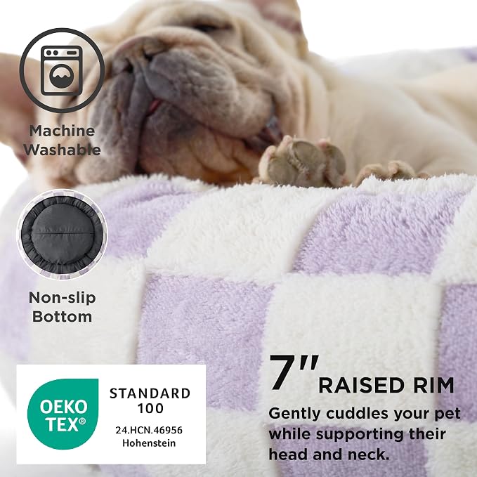LE SURE Shown on TV Donut Small Dog Bed - Round Cat Beds Indoor Anti-Anxiety Calming Gift for Pets, Cute Modern Home Decor Beds with Jacquard Shaggy Plush & Anti Slip Bottom, 23 Inch, Purple - Image 3