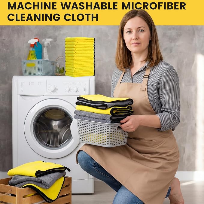 Tallew 80 Pcs Microfiber Towels:16"x16" Microfiber Drying Towels Bulk Micro Fiber Car Cleaning Cloth for Cars Drying Washing Polishing Office Windows Cleaning Household Supplies (Gray,Yellow) - Image 6
