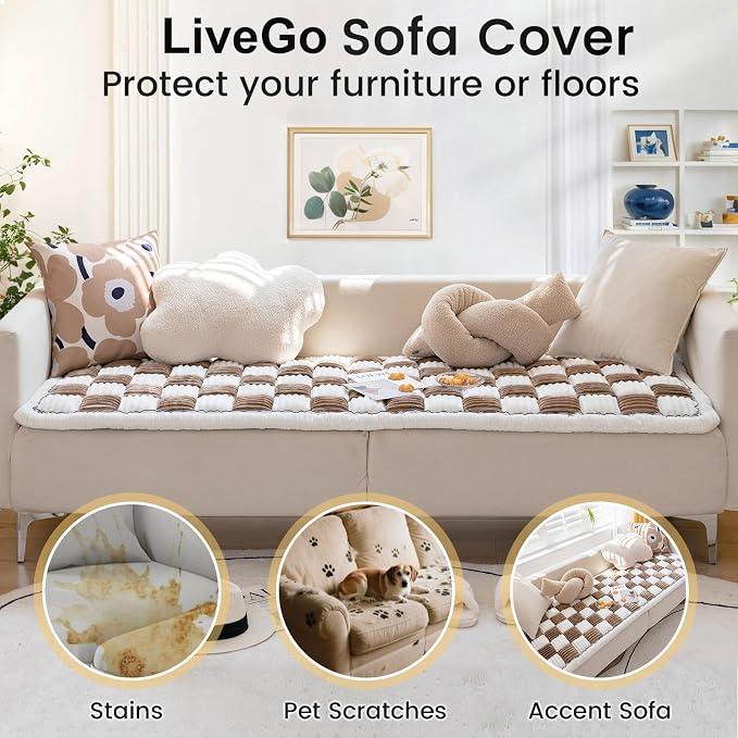 LiveGo Couch Cover for Dogs Washable, Sofa Cover Protector, Couch Covers for 3 Cushion Couch Sofa Pet Friendly, Soft, Non Slip - Image 4