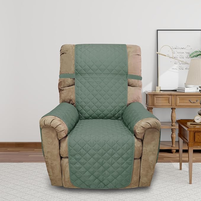 Reversible Chair Covers for Recliner Oversized, Greyish Green | Recliner Oversized Covers for Living Room with Elastic Straps, Water Repellent, Chair Protectors Covers for Dogs - Image 2