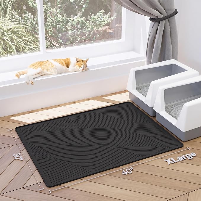 Cat Litter Box Mat - XL Extra Large Size 40 x 30 in, Water Proof, Kitty Litter Trapping Mat, Easy to Clean, Scatter Control, Odorless, Pet Supplies for Indoor Cats, Dark Gray - Image 7