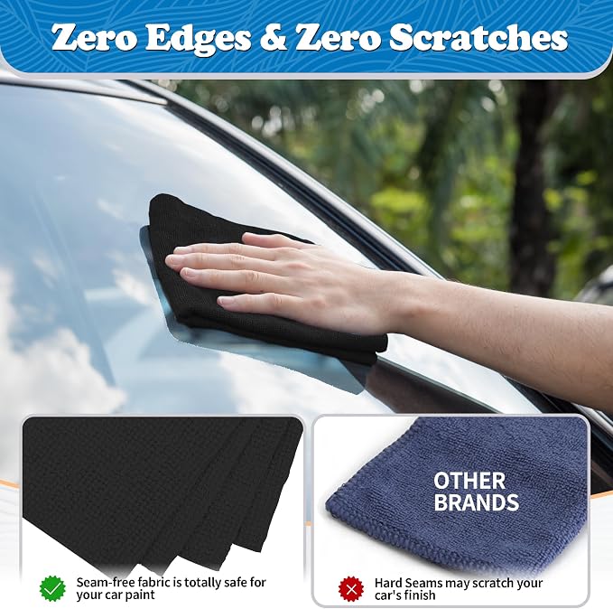 FIXSMITH Microfiber Cleaning Cloth, Shop Towels Bulk, 24 Pack Black Microfiber Towels for Cars, All-Purpose Absorbent Cleaning Rags, Dust Cloth for Automotive, Mechanic, Garage, Bar, 12 x 11 inch - Image 4