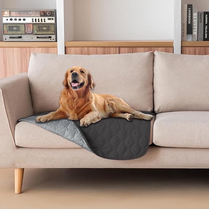 gogobunny 100% Double Sided Waterproof Dog Blanket Soft Pet Bed Cover Reversible Protect Furniture Couch Sofa Car for Puppy Large Dog Cat (Dark Charcoal/Light Charcoal, 30x30 Inch (Pack of 1)) by gogobunny