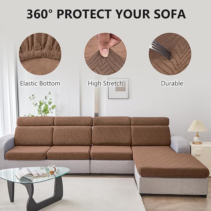 Genina Waterproof Couch Cushion Covers for Pets Washable Sofa Seat Covers | Non Slip,Stretch Jacquard Fabric,Pet Hair & Scratch Protection,Easy Installation,Furniture Protector,Sectional,1 Piece Large - Image 6