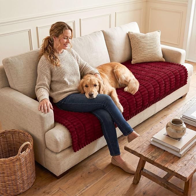 hyha Couch Cover for Dogs, Washable Non Slip Plush Flannel Sofa Protector | Thick Flannel, Silicone Anti-Slip Backing, Pet Hair & Scratch Protection, Fits Sofa & Loveseat (35.4" x 63") - Image 2