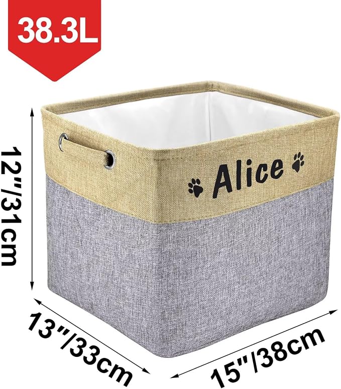 PET ARTIST Collapsible Dog Toy Storage Basket Bin with Personalized Pet's Name - Rectangular Storage Box Chest Organizer for Toys, Clothing, Apparel & Accessories (Grey Big One) - Image 6