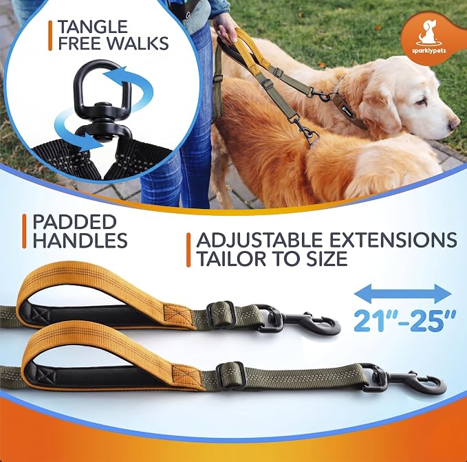 SparklyPets Double Bungee Waist 2 Dog Leash with Back Brace – Dual Dog Leash for Medium/Large Breeds – Running Belt Fanny Pack with Phone, Waste, Treat, and Bottle Pockets - Image 4