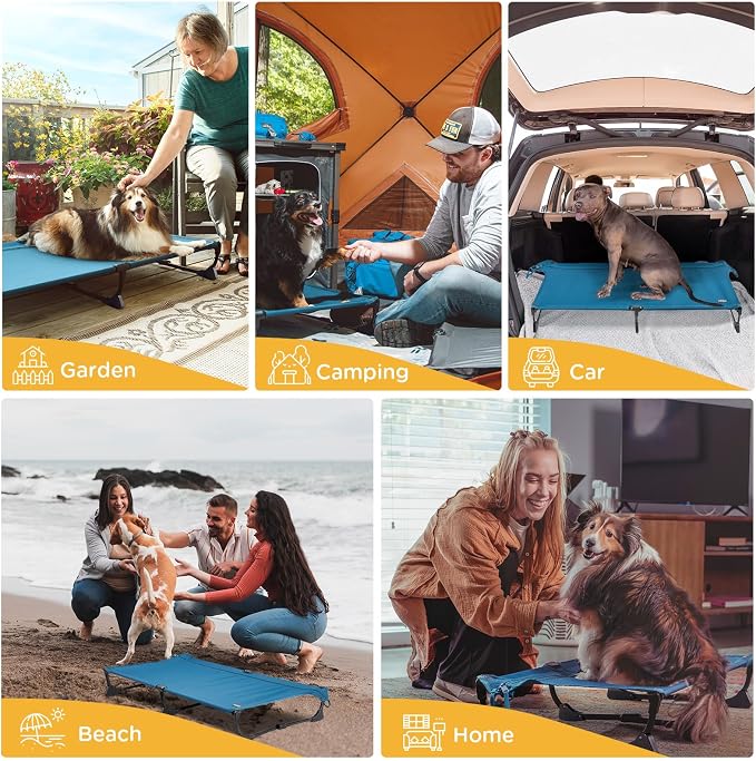 CANINE CANYON Folding Raised Dog Cot, Large Outdoor Elevated Dog Bed with Upgraded Non-Slip Feet, Cooling Chew Proof Portable Heavy Duty Pet Cot Up to 160 lbs for Camping/Home, Dark Blue, 43"x27" - Image 7