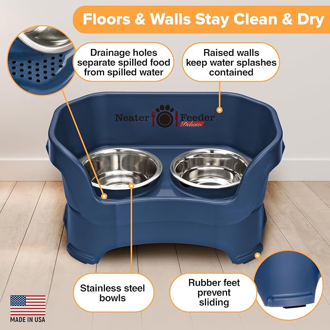 Neater Pet Brands Neater Feeder Deluxe Mess Proof Dog Bowls Elevated for Medium Dogs 19-40 lbs, Made in USA, No Spill Raised Dog Food Bowl Stand Feeding Station, Food and Water Bowl Set, Dark Blue - Image 4
