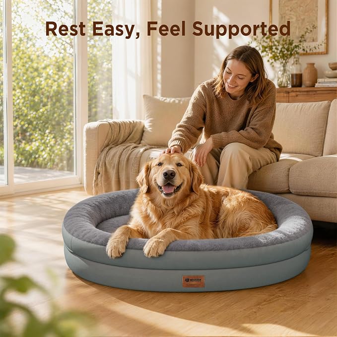 Waterproof Orthopedic Dog Bed for Extra Large Dogs, Grey | Supportive Crate Foam Relieves Joint Pressure, 360°Bolsters, Waterproof Inner,Washable Cover, Non-slip Bottom - Image 2