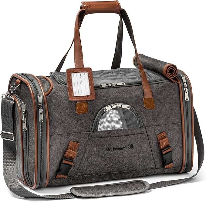 Mr. Peanut's Airline Approved Soft Sided Pet Carrier, Low Profile Gold Series Tote, Premium Brand Self Locking Zippers, Under Seat Compatibility, Plush Faux Fleece Bedding with a Sturdy Plywood Base