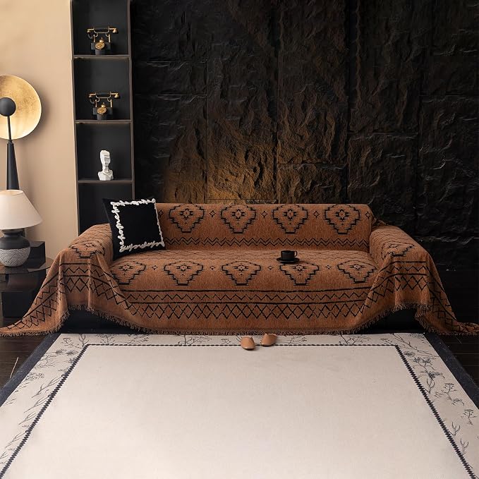 VClife Bohemian Sofa Covers Chenille Couch Cover for Sectional Couch, Soft Non Slip Couch Covers for 2 Cushion Sofa Breathable Sofa Furniture Protector Slip Cover for Couch, Pumpkin, 71"X118" - Image 8