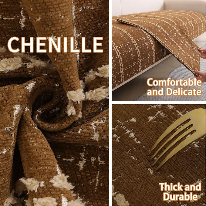 Waterproof Couch Cover for Dogs Washable,Chenille Pet Couch Covers for Sofa,Non-Slip Couch Covers for 3 Cushion Couch Sofa Pet Friendly (Brown, 36x74（1pc）) - Image 4