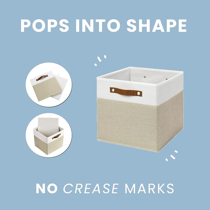 OrganiHaus 13x13 Cube Storage Bins, Set of 4 - Fabric Storage Cubes | Sturdy, holds its shape; odor-free; fits IKEA Kallax and Expedit; vegan leather handles - Image 6