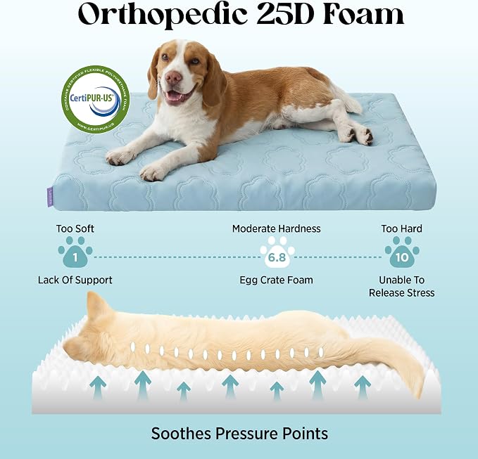 LE SURE ApexCloud™ Small Cooling Dog Bed with Washable Cover, 23x17 Inch | Q-Max>0.5 Cool-Touch Fabric, Orthopedic Egg Crate Foam,Breathable Non-Slip Summer Mat,For Active Senior Long-Haired Pets,Blue - Image 6