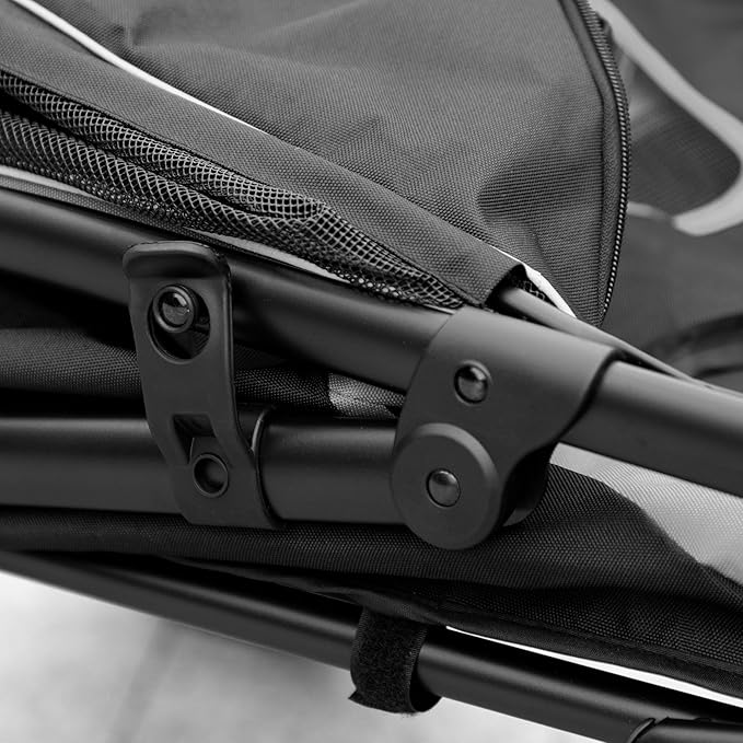 PawHut Dog Stroller for Large Medium Small Dogs up to 66 Lbs. 23.5" in Body Length, One-Click Foldable Pet Cat Stroller with Storage, Shock Absorption Wheels, Mesh Window, Safety Leash, Gray