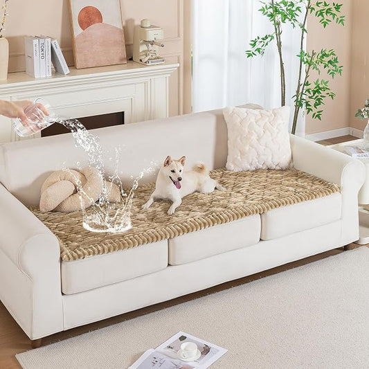 PuTian 100% Waterproof Fuzzy Couch Cover for Dogs Khaki 27.6"x59" | Pet Friendly Dog Mat for Couch, Waterproof Sofa Protector, Scratch Resistant Furniture Cover for Dogs, Machine Washable by PuTianWorld