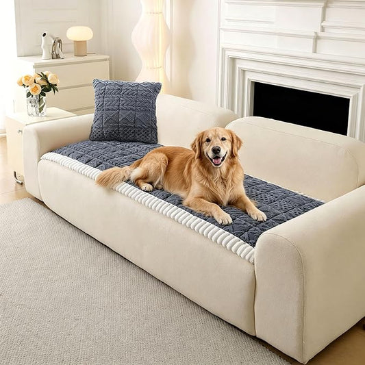 OTOB All Seasons Sofa Covers for 3 Cushion Couch Washable, Geometric Jacquard Fuzzy Non-Slip Pet Couch Cover, Kids Pet Friendly Soft Plush Sofa Slipcovers Dog Bed Mats (Dark Gray, 27.6" x 70.9") by OTOB