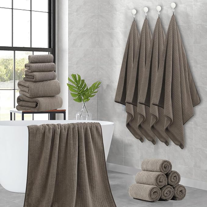 18 Piece Family Bath Towel Set Include 6 Bath Towels,6 Hand Towels and 6 Washcloths Soft Bathroom Towel with Hanging Loops,Highly Absorbent Quick Dry Towels Set for Bathroom,Hotel and Spa-Brown - Image 8