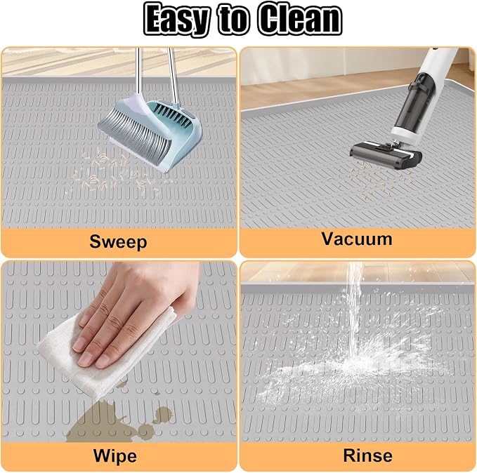 Silicone Cat Litter Mat 47" x 35" Cat Mat for Litter Box, Light Grey | Extra Large Cat Litter Trapping Mat for Floor, Waterproof, Non-Slip Kitty Litter Box Mat with Raised Edge, Easy to Clean - Image 7