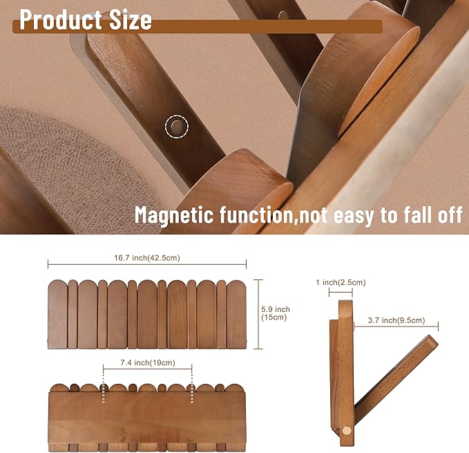 Wall Coat Rack for Entryway: Wooden Modern Heavy Duty 6 Hooks | Foldable Wall Mounted for Small Spaces Entryway Bathroom for Hanging Jacket Towel Backpack - Space Saving Home Decor - Image 2