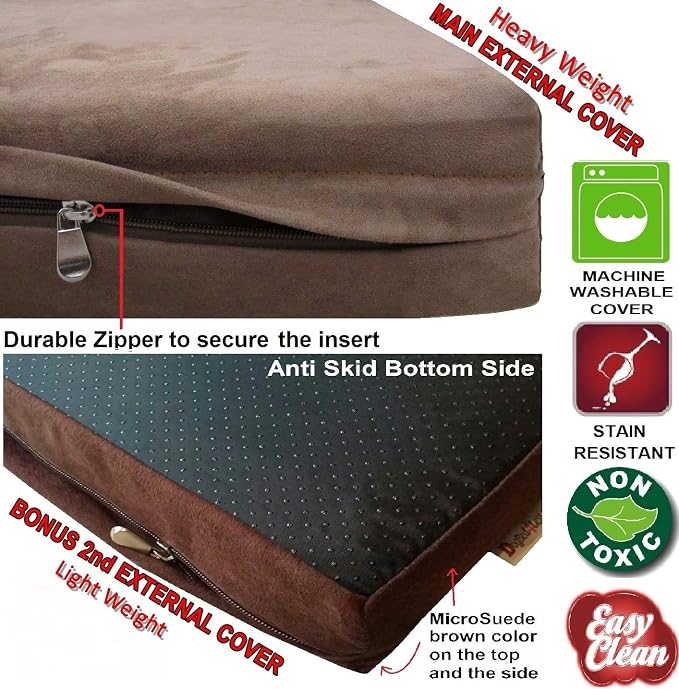 Dogbed4less Extra Large True Orthopedic Gel Memory Foam Dog Bed, Waterproof Liner and Durable Brown Cover, XL 47X29X4 Inch Fit 48"X30" Crate - Image 3