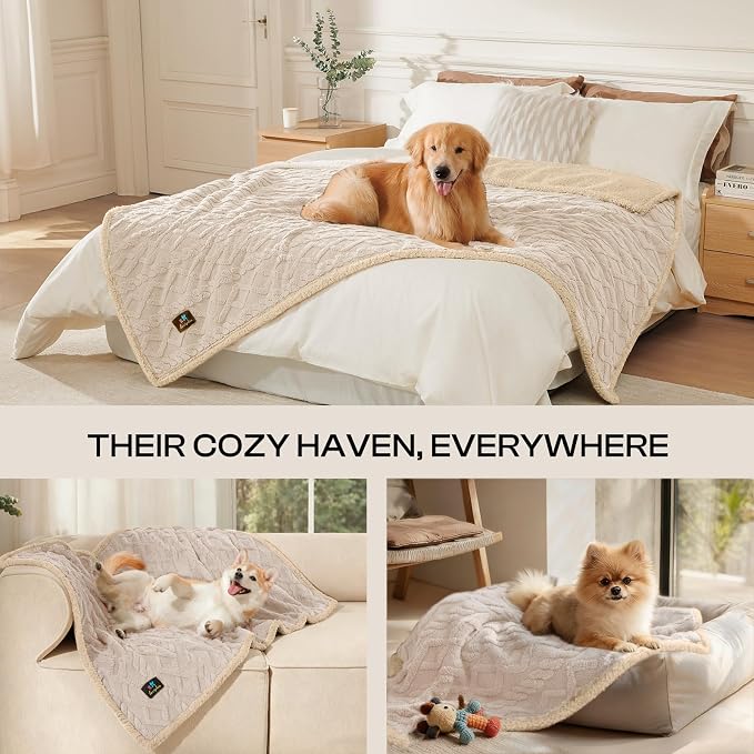 Luciphia Waterproof Dog Blanket, Reversible Sherpa Fleece for Couch Cover | Reversible waterproof pet blanket soft fleece machine washable protect couch bed, Beige-thicken 40" x 28" - Image 4