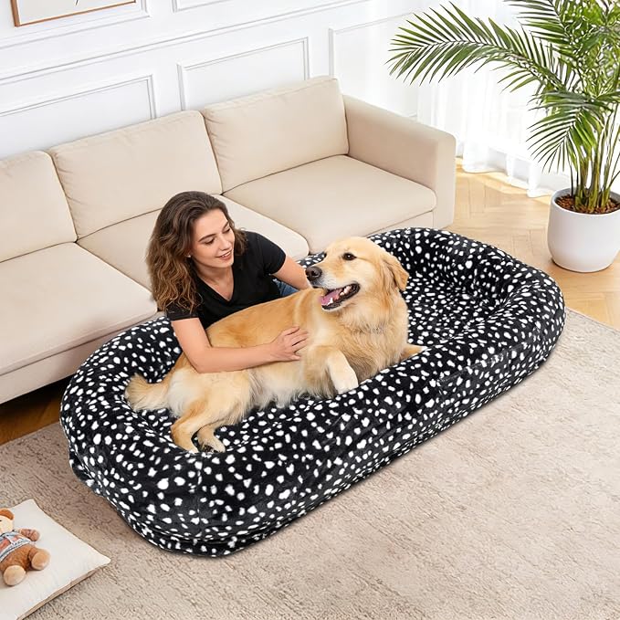Human Dog Bed for Adult,Large Dog Bed 70"x38"x10" | Orthopedic Washable XL Dog Bed with Memory Foam (Black White) - Image 7