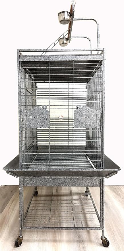 Extra Large Elegant and Durable Wrought Iron Climbing Ladder Perch Stand Play Top Ground Bird Parrot Metal Cage Around Seed Guard Storage Shelf with Heavy Duty Lockable Rolling Wheels - Image 3
