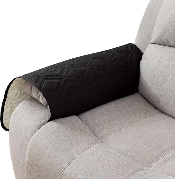 Genina 100% Waterproof Couch Arm Covers Set of 2, Armrest Covers for Sofa Couch Armchair, Anti-Slip Sofa Arm Cover Protectors Armchair Slipcovers for Pets Dogs (Black) by Genina