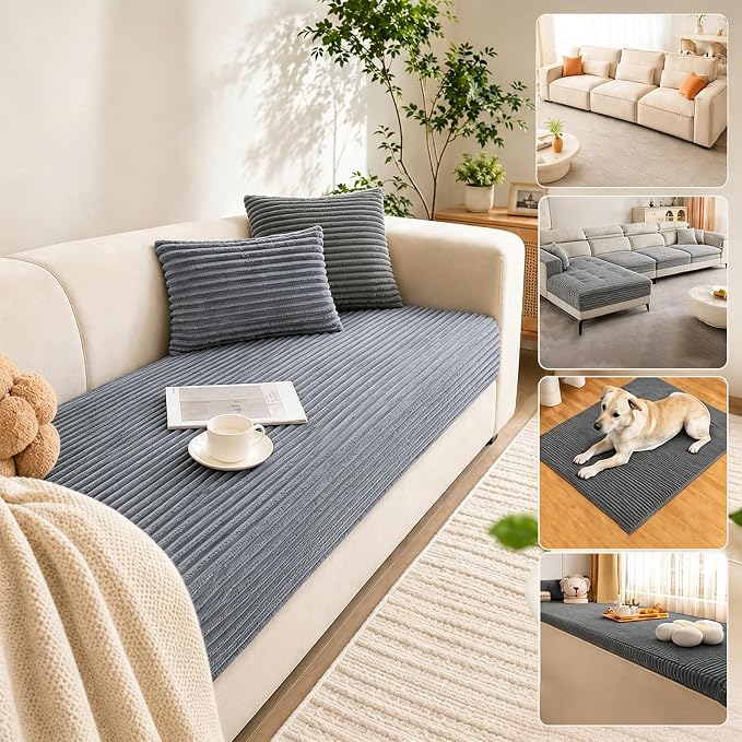 Waterproof Couch Cover for Dogs, Sofa Covers Washable & Non-Slip, Soft Dog Bed Blanket Protector for Sectional, Loveseat, Living Room Furniture (Light Gray, 35.43"x 94.49" 1 Pack) - Image 4