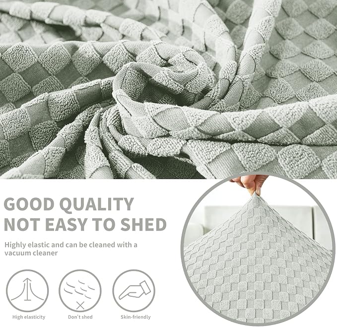 【Clearance】 Stretch Individual Cushion Covers Large Sofa Seat Cushion Slipcovers Soft Couch Cover Replacement Large Checkered Furniture Protector with Elastic Bottom (3 Pcs XL Cushion Covers, Ivory) - Image 3