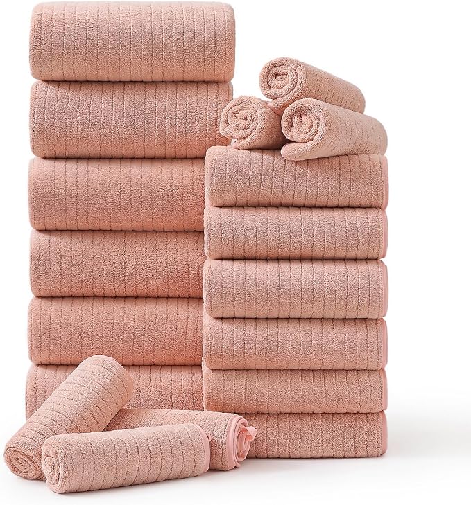 18 Piece Family Bath Towel Set Include 6 Bath Towels,6 Hand Towels and 6 Washcloths Soft Bathroom Towel with Hanging Loops,Highly Absorbent Quick Dry Towels Set for Bathroom,Hotel and Spa-Orange by Hailea