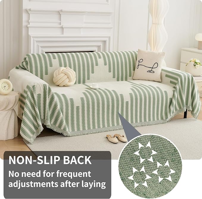 HAOMAIJIA Boho Sofa Covers Couch Covers for 3 Cushion Couch Sofa Pet Friendly Soft Thick Couch Cover for Dogs Washable Sectional Couch Covers L Shape Furniture Protector (Sage Green, 91"x150") - Image 2