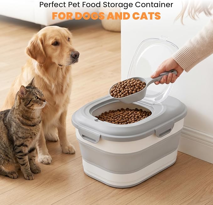 28 Lbs Dog Food Storage Container, Collapsible Cat Food Container | Airtight Pet Food Storage Containers with Wheels, Clear Window, Measuring Cup and Scoop, BPA Free for Rice, Flour, Bird Seed - Image 4