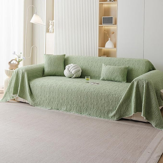 DREAMINGO Bubble Textured Cooling Sofa Cover, Ice Silk Breathable Couch Cover Blanket for Pet & Hot Sleepers, Washable Furniture Protector for 2 Cushion Couch, Sage Green, Large 71"x118" by DREAMINGO