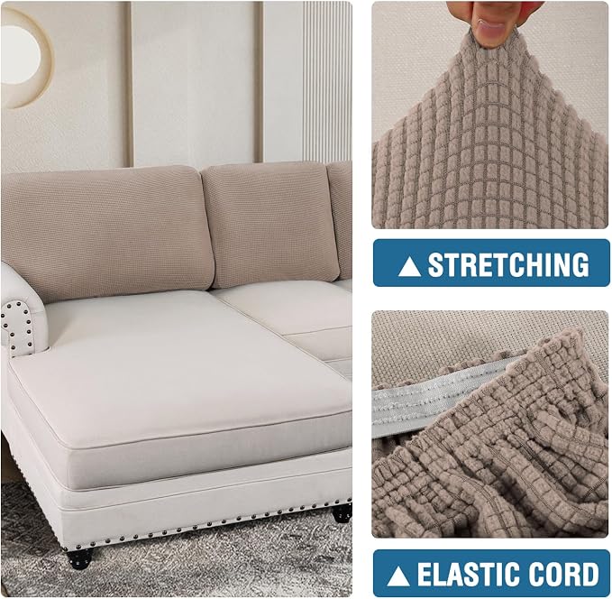 H.VERSAILTEX Backrest Cushion Covers Sectional Couch Back Cushion Covers for Sectional Sofa Set for Both Left/Right Couch (Back Only: 1 Chaise + 3 Sofa, Sand) - Image 6
